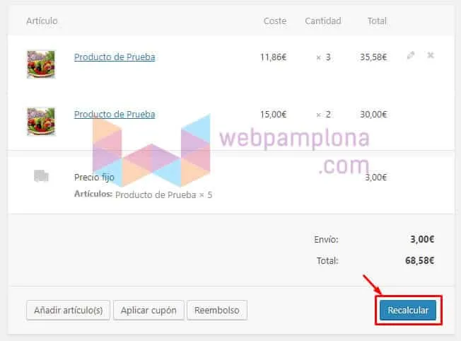 Recalcular el total del Pedido