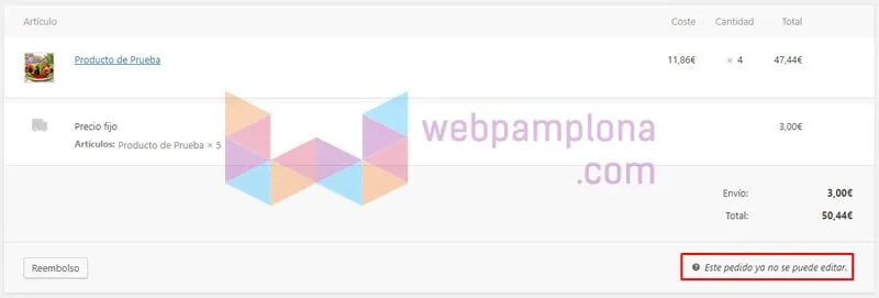 WooCommerce Este pedido ya no se puede modificar Este pedido ya no se puede modificar porque es estado está en