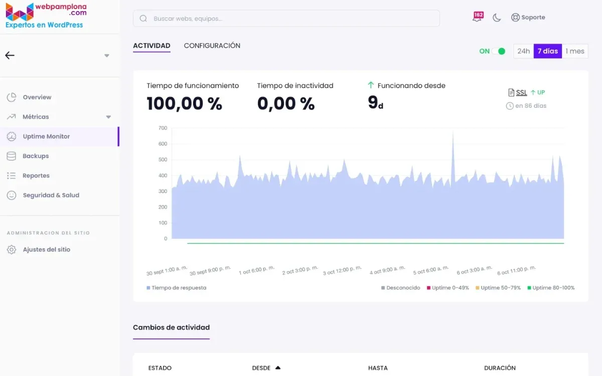 Monitoriación de tu web. Tiempo de funcionamiento ininterrumpido